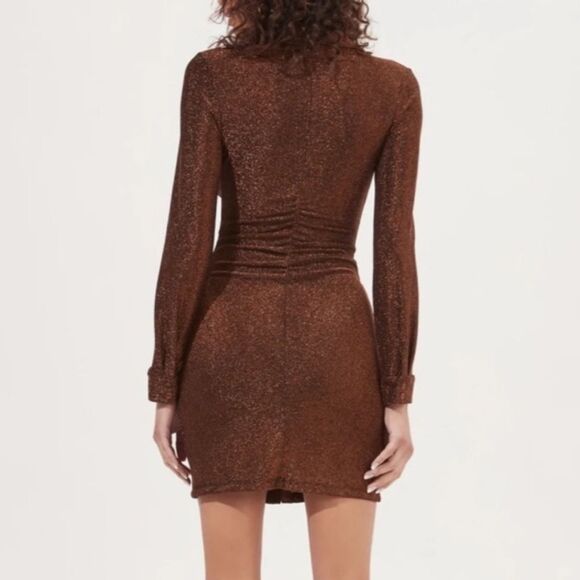 Ladies ASTR the Label Ambel Ruched‎ Shirt Dress Copper Long Sleeves Size Large - Picture 4 of 16